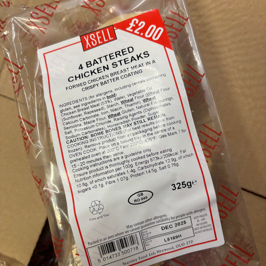 4x Battered Chicken Steaks / 325g Pack / Frozen