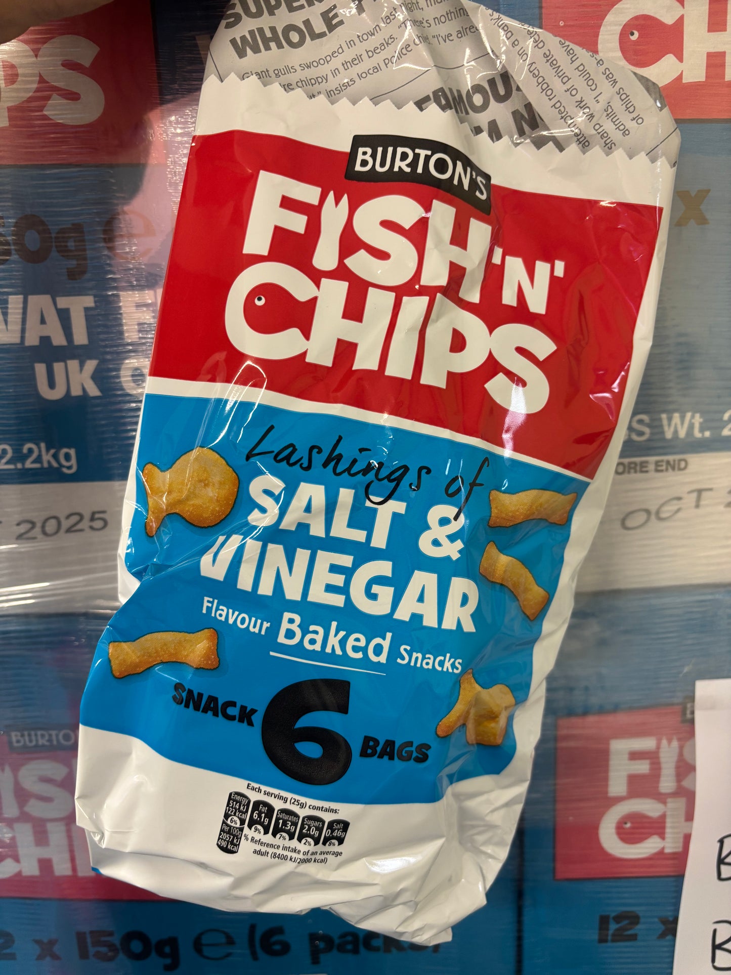 BURTONS Fish N Chips / Salt & Vinegar / 6x 25g Bags